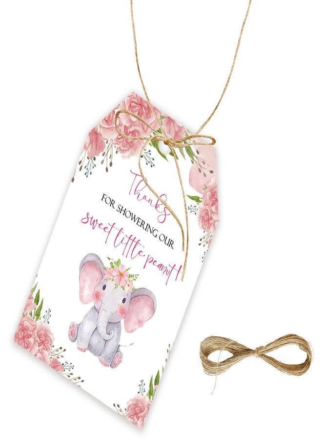 FORSHEEP 50pcs Elephant Thank You Tags, Pink Elephant Gift Tag with String for Jungle Animal Party, Thank You Paper Tags for Girl 1st Birthday/Elephant Themed Gender Reveal Party Favors - Image 1
